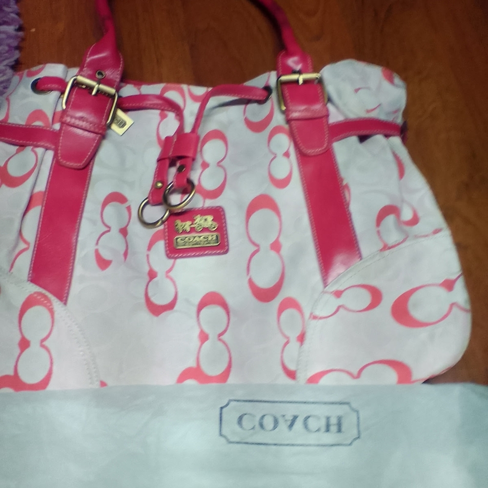 LARGE Monogram Signature Print Tote with LIGHT PINK Contrast